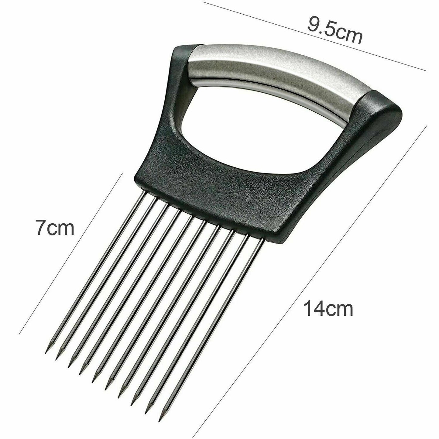 Stainless Steel Onion Holder Slicer Vegetable Tools Tomato Cutter Kitchen Gadget Steel Onion Needle With Cutting Safe Aid Holder Easy Slicer Cutter Tomato Safe Fork Handheld Vegetable Knife Kitchen