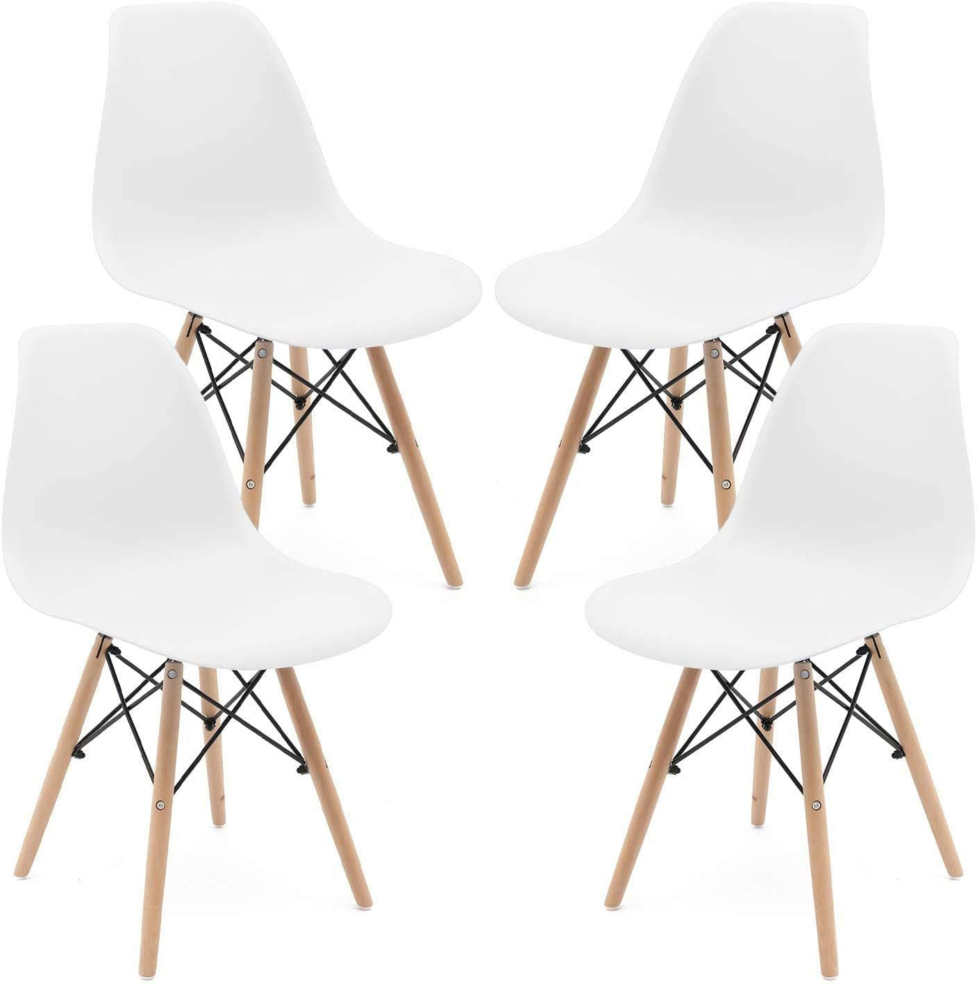 Set of 4 Modern Style Dining Chair, Shell Lounge Plastic Chair for Kitchen, Dining, Bedroom, Living Room Mid-Century Modern Side Chairs with Wooden Walnut Legs